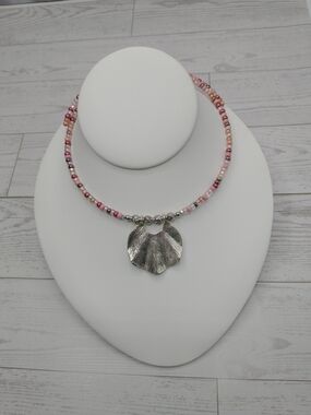 Hand Crafted Memory Wire Choker Necklace, Antique Silver Tone Pendant